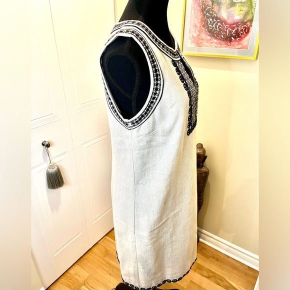 Ann Taylor linen blend shift dress w/blk beading &embroidery,back zip,hook&eye🖤 - Picture 6 of 16